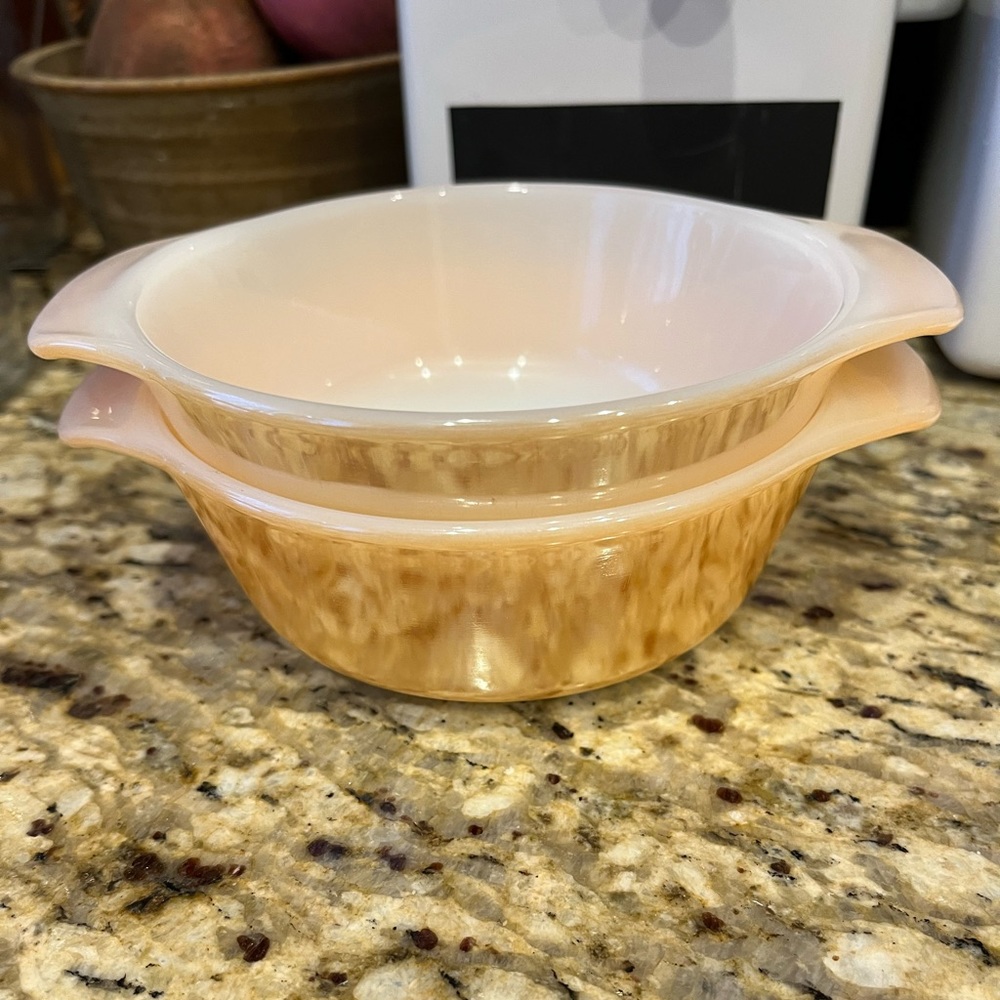 Vintage Anchor Hocking Fire-King Ovenware 12 oz Peach Casserole Dish - Set Of 2
